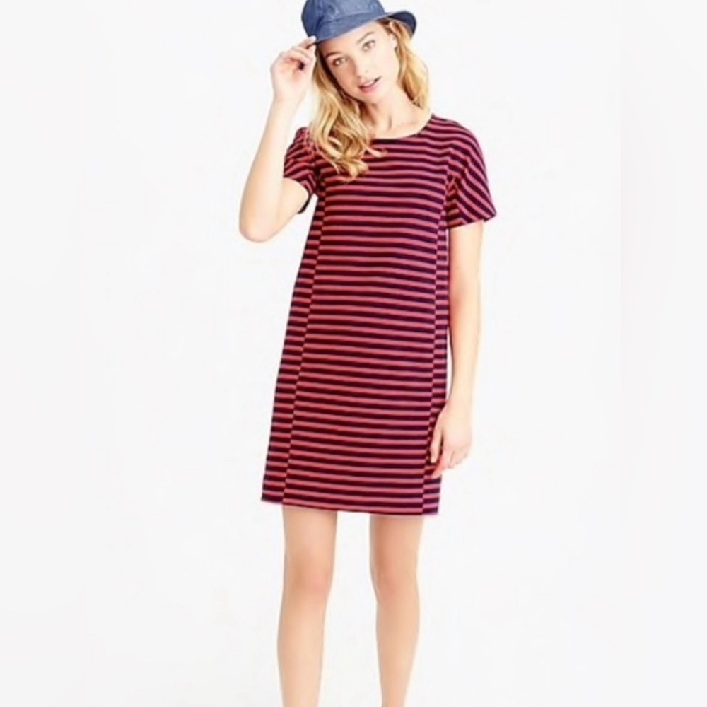 J.Crew Women’s Navy Blue Stripe Cotton Stretch ‎Dress Size 16W NWT